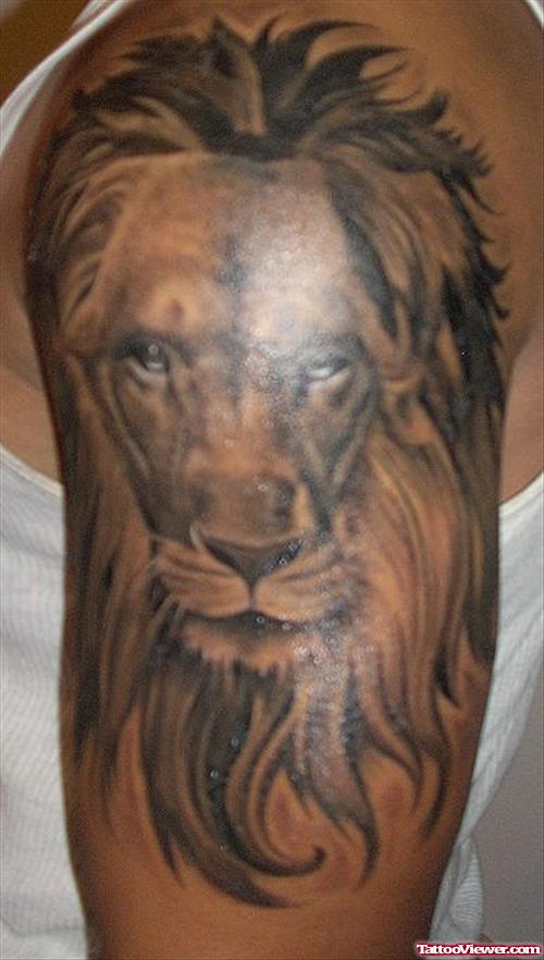 Half Sleeve Grey Ink Lion Tattoo
