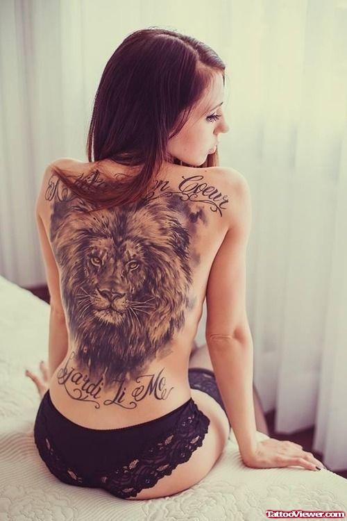 Girl Back Body Lion Tattoo