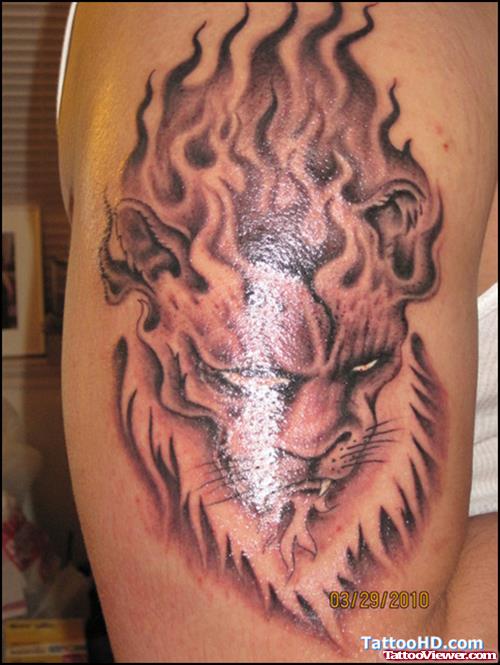 Flaming Lion Head Tattoo