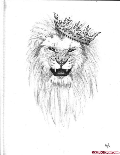 Crown Lion Head Tattoo Design