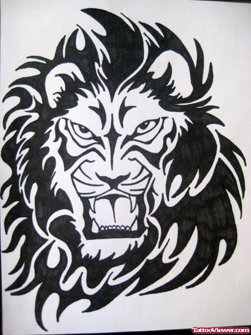 Amazing Black Tribal Lion Head Tattoo Design
