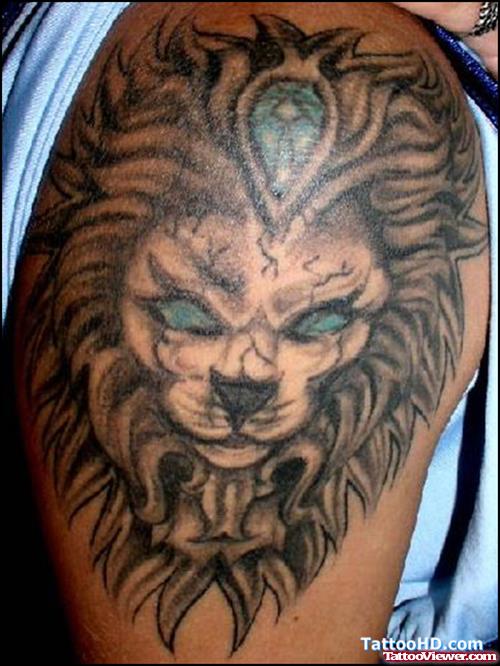 African Lion Head Tattoo On Shoulder