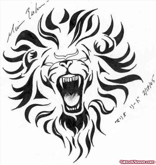 Tribal Lion Head Tattoo Design Flash