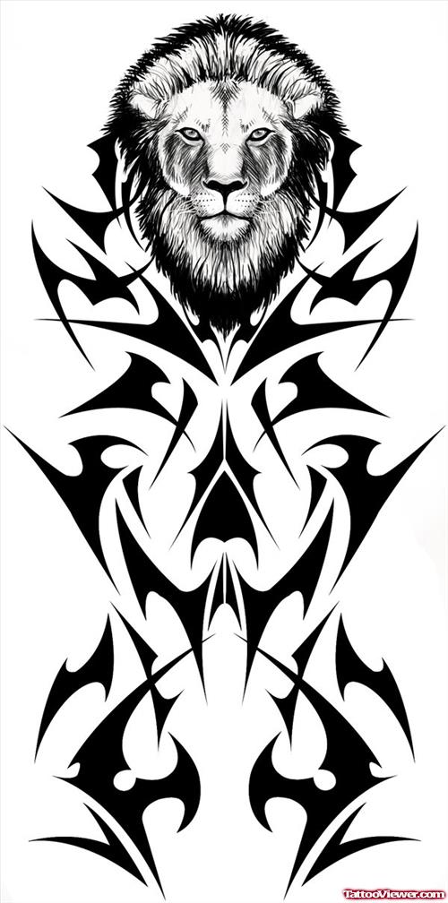 New Tribal And Lion Head Tattoo Design