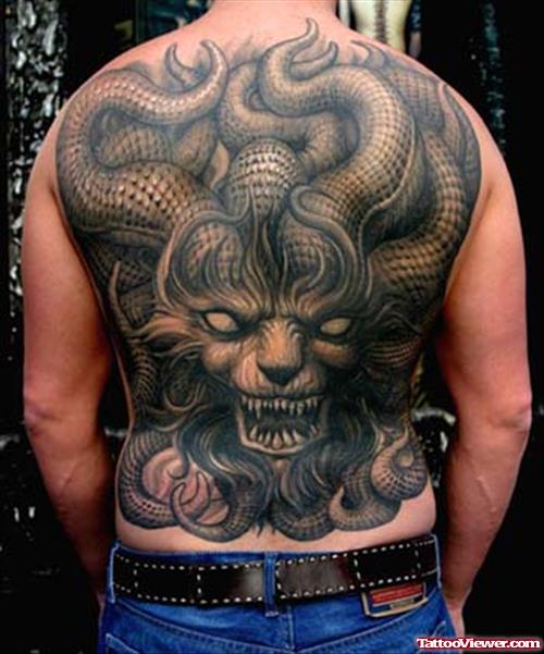 Medusa Lion Head Tattoo On Back