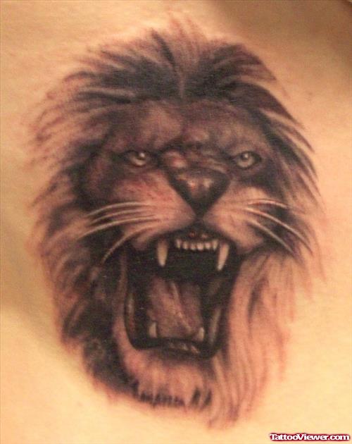 Grey Ink Angry Lion Tattoo