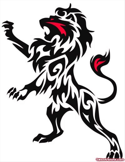 Black Tribal Lion Tattoo Design Stencil