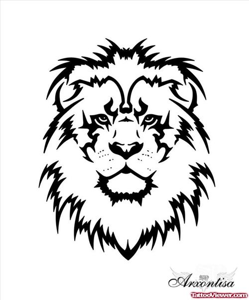 Black Tribal Lion Face Tattoo Design