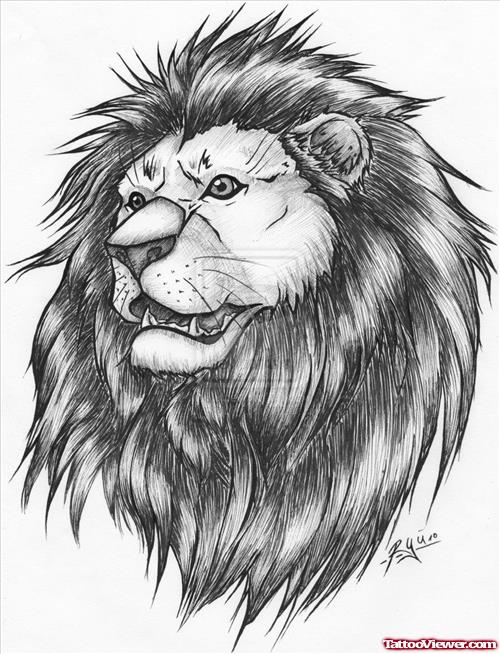 Special Grey Ink Lion Tattoo Design