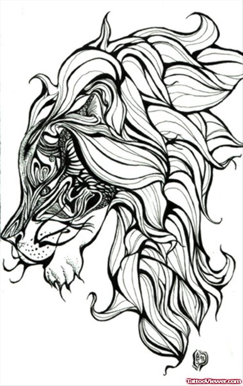 Latest Grey Ink Lion Head Tattoo Design