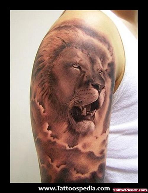 Ink Lion Tattoo on Right Half Sleeve