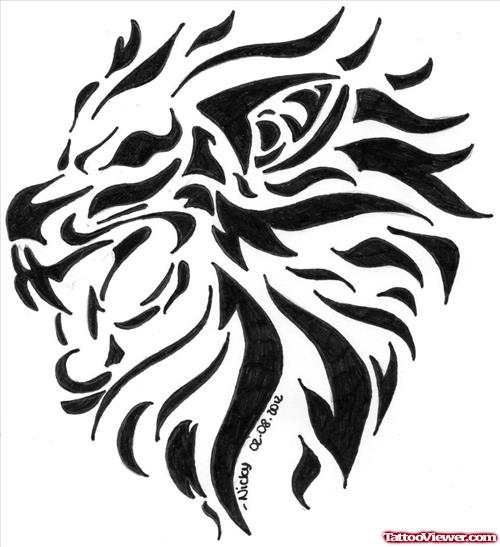 Black Tribal Lion Tattoo Design Art