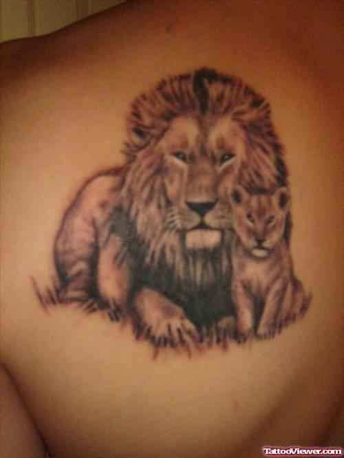 Back SHoulder Lion Tattoo With Cub