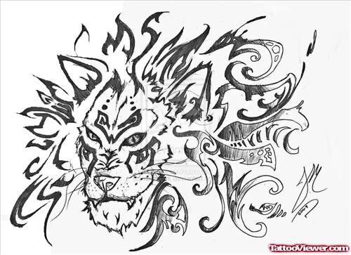 Awesome Tribal Lion Head Tattoo Design