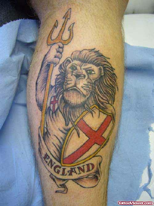 England Lion Tattoo On Leg