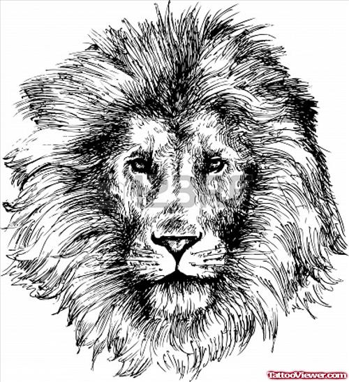 Awesome Grey Ink Lion Head Tattoo Design