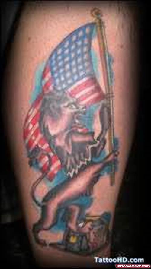 Lion With Flag Tattoo