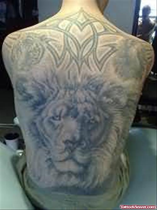 Big Face Lion Tattoo On Back