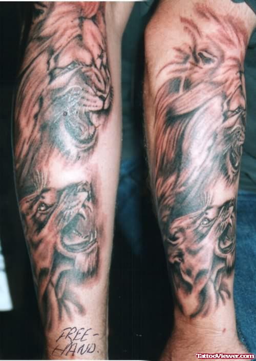 Free Hand Lion Tattoo