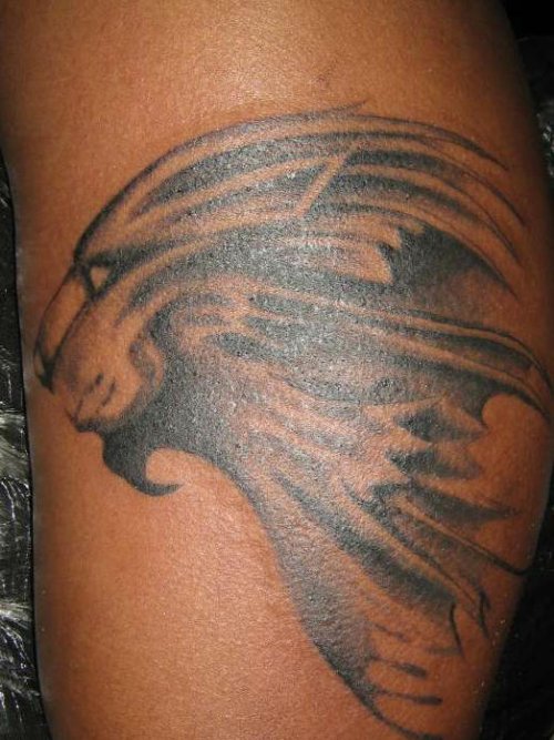 Nice Grey Ink Lion Tattoo On Leg