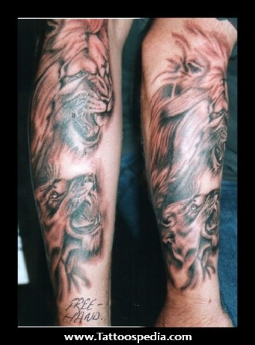 Lion Head Tattoo On Leg