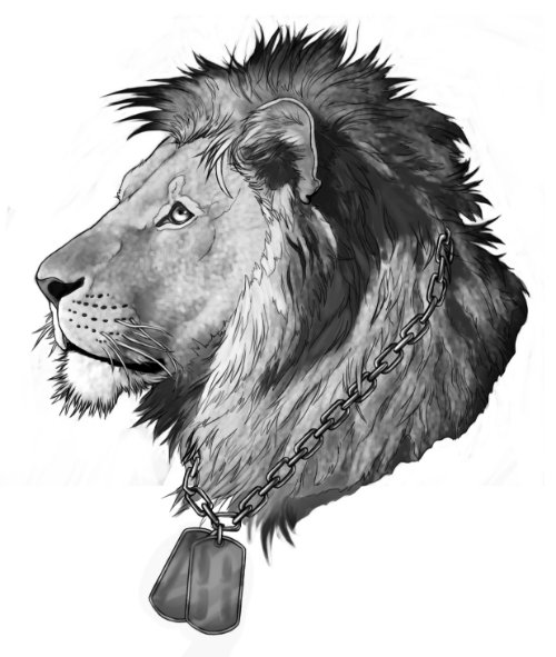 Awesome Grey Ink Lion Head Tattoo Design For Men