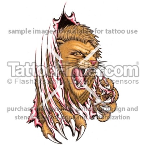 Ripped Skin Lion Tattoo Design