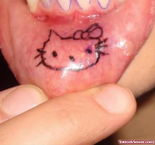 Kitty Tattoo On Lip