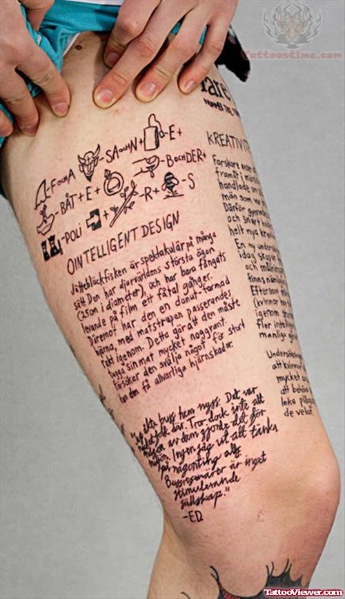 Literary Tattoo On Thigh