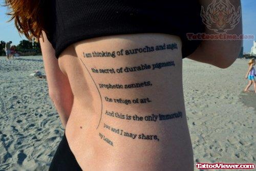 Literary Tattoo For Side Ribs