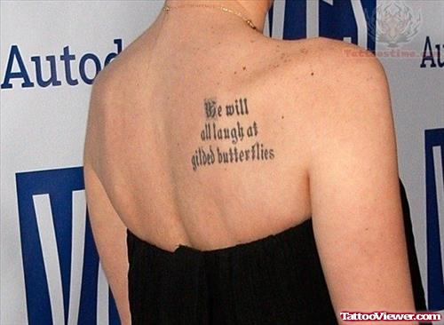 Literary Tattoo On Back Shoulder For Girls