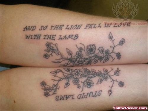 Amazing Flower And Literary Tattoo