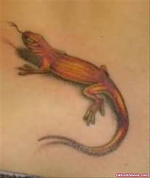 Orange Colour Lizard Tattoo Design