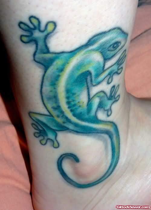 Green Lizard - Ankle Tattoo