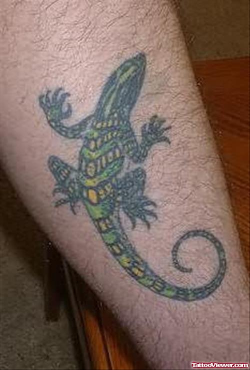 Tribal Coloured Lizard Tattoo