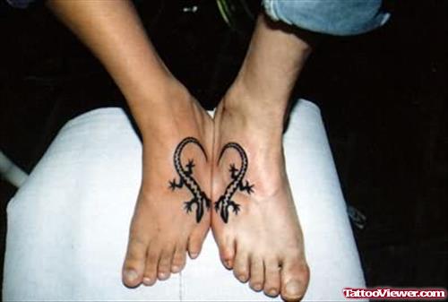 Lovers Heart With Lizard Tattoo
