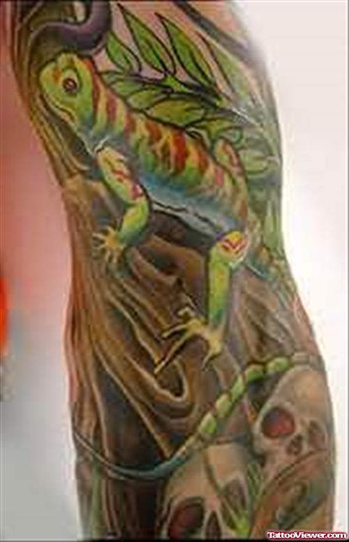 Lizard World Tattoo On Body
