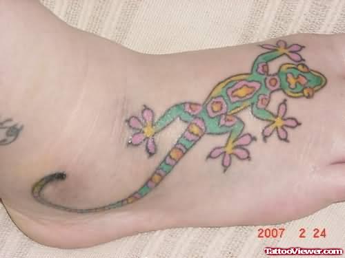 Lizard Multi Colour Tattoo on Foot