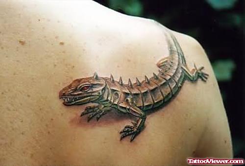 Evil Lizard Tattoo On Back
