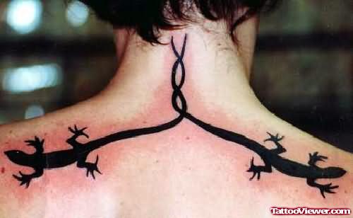 Black Lizards Tattoo On Back