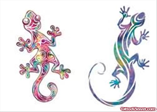 Tribal Colour Lizard Tattoo Sample