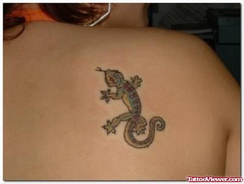 Small Lizard Tattoo On Back Shoulder