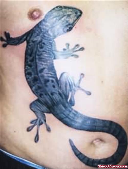 Lizard Tattoo On Chest And Belly