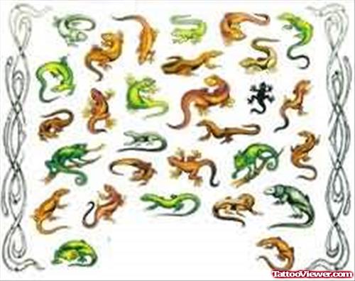 Colourful Lizard Tattoo Drawings