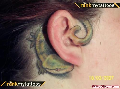 Lizard Tattoo Behind The Ear
