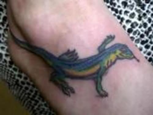 Alive Lizard Tattoo On Foot