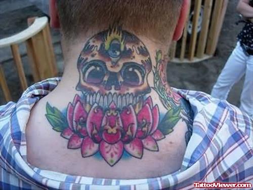 Amazing Lotus Tattoo On Back Neck