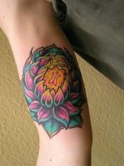 Colorful Lotus Tattoo On Arm