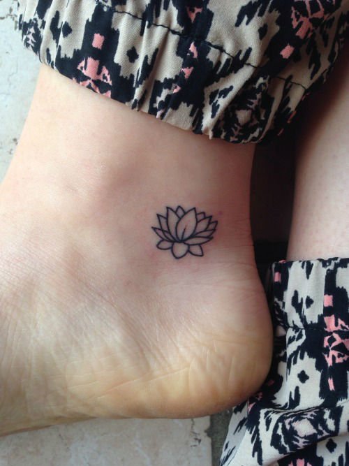 Outline Lotus Tattoo On Side Heel