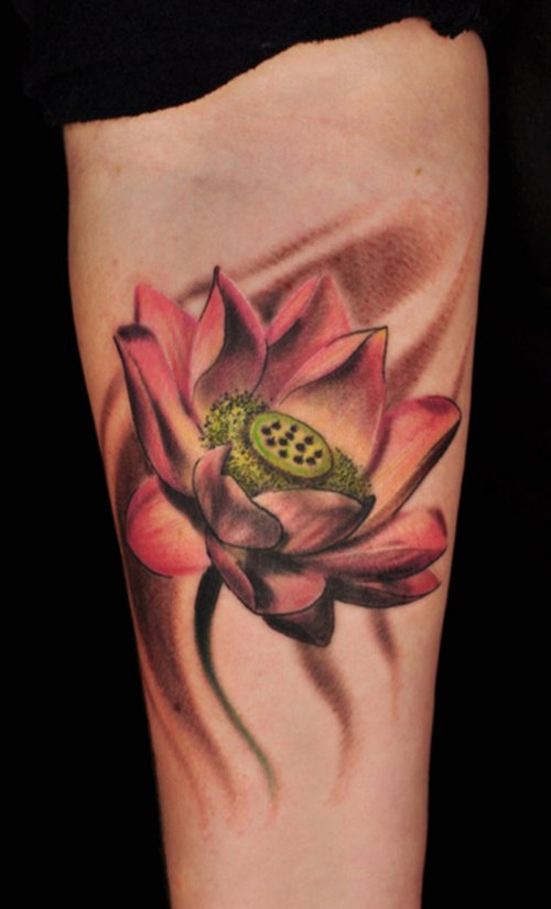 Dreadful Color Lotus Tattoo On Sleeve